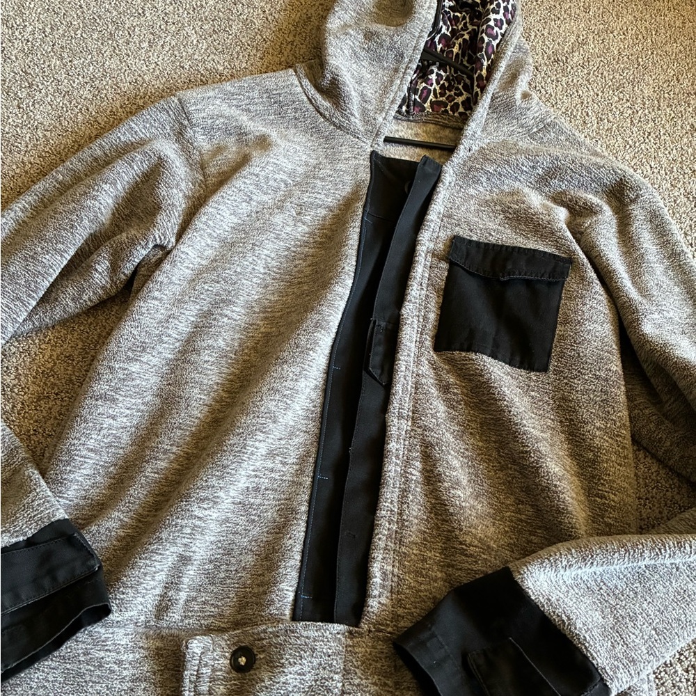 Gray Hooded Jacket with Black Accents One of Kind
